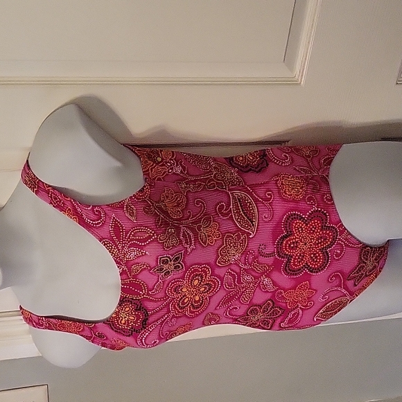 Catalina Plus Size 1X(16W) Pink Floral Ribbed Onepiece Swimsuit - Picture 4 of 10